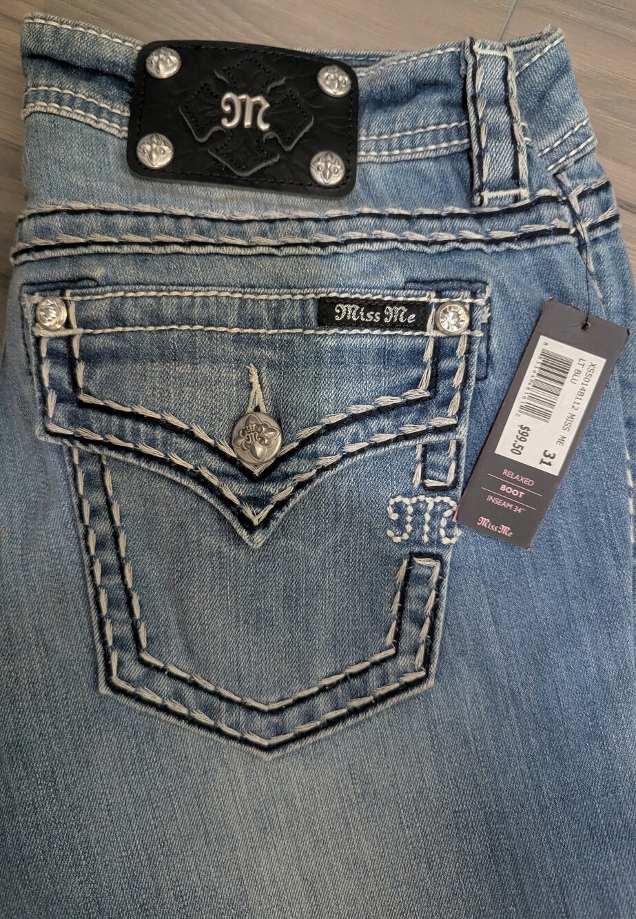 Miss Me Light Blue Bootcut Jeans with Embroidered Back Pocket
